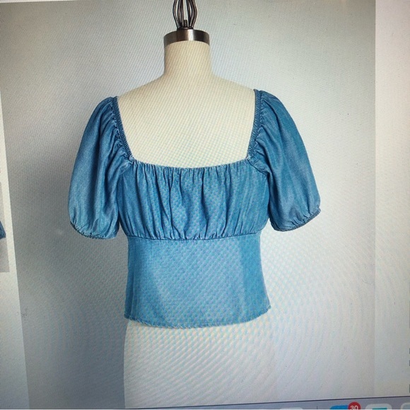 Modcloth Saturday Sweetheart Chambray Puff Sleeve Top-Size  XS - Picture 2 of 4